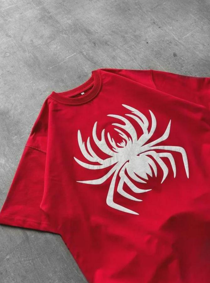 Örümcek Baskılı Tişört Kısa Kollu Bisiklet Yaka T-Shirt