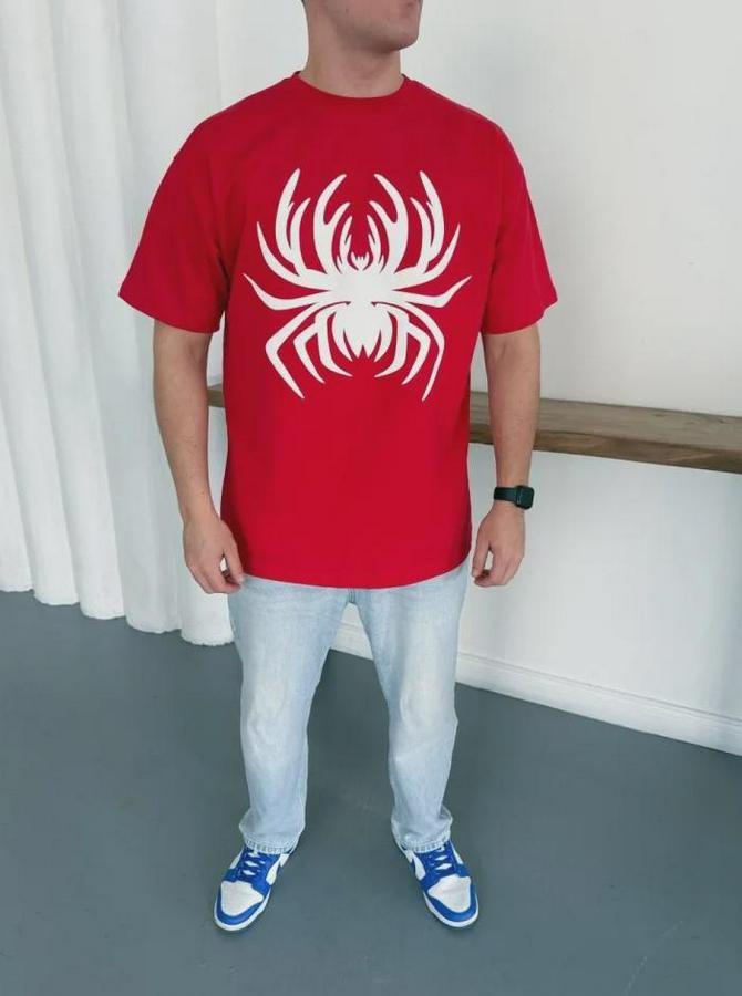 Örümcek Baskılı Tişört Kısa Kollu Bisiklet Yaka T-Shirt