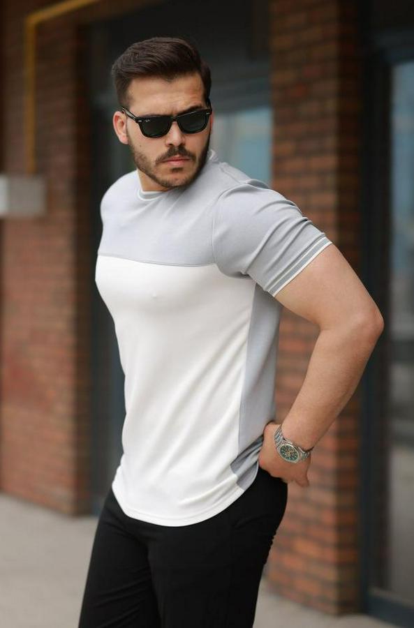 Parçalı Renk Kısa Kollu Tişört