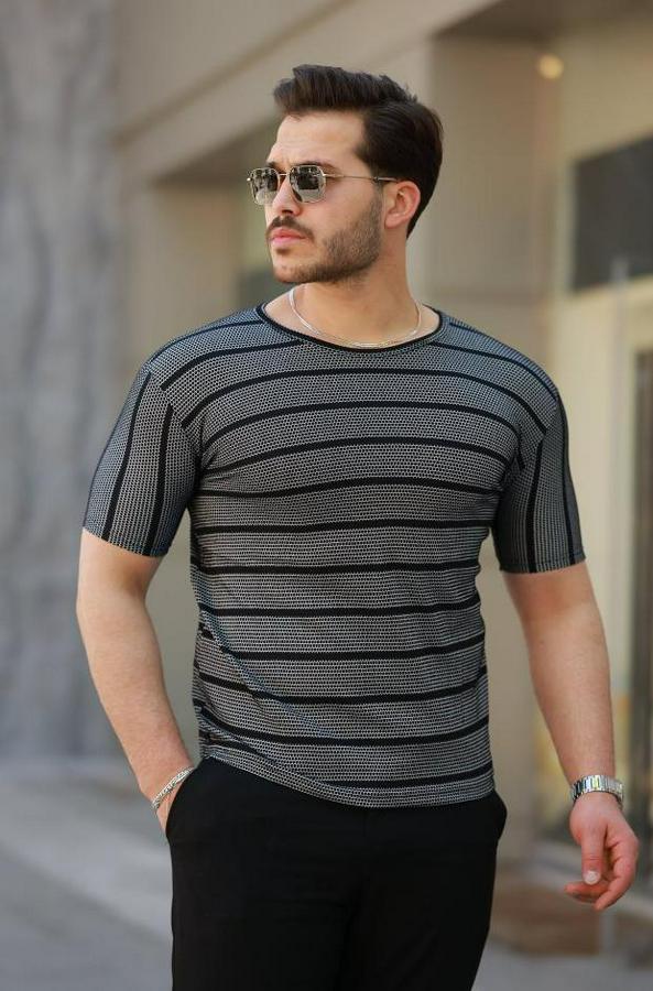 Petek Desenli Kısa Kollu T-Shirt