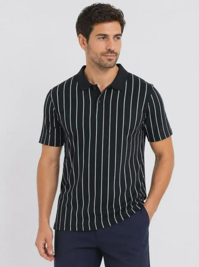 Pike Kumaş Çizgili Polo Yaka Tişört Kısa Kol Yazlık T-Shirt