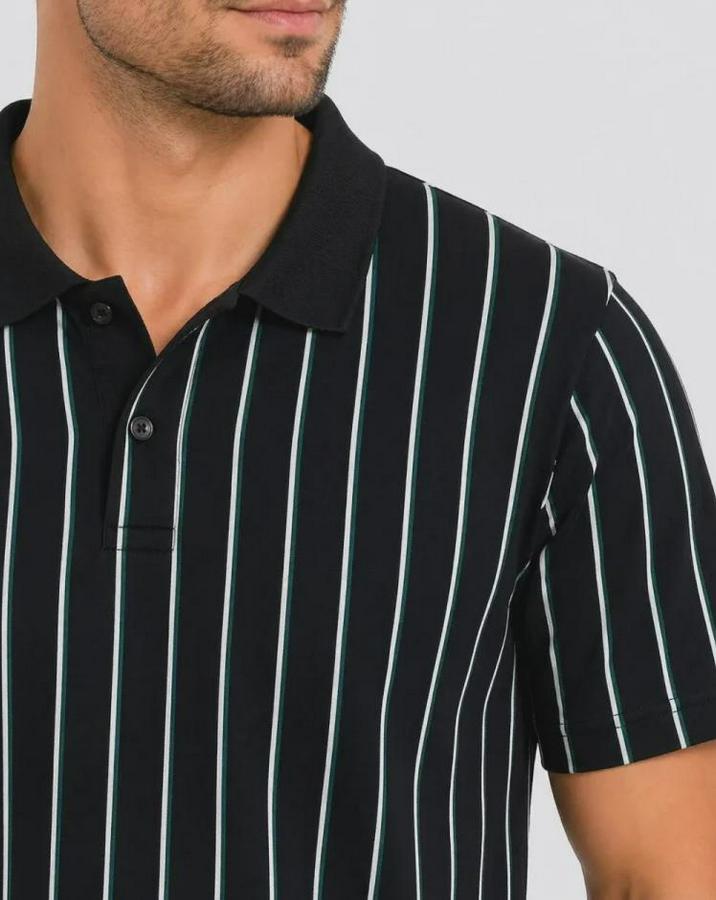 Pike Kumaş Çizgili Polo Yaka Tişört Kısa Kol Yazlık T-Shirt