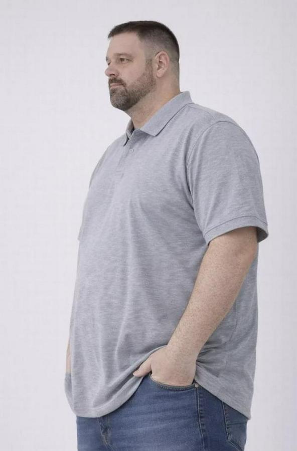 Pike Kumaş Düğmeli Yaka Battal Büyük Beden Günlük Kısa Kol Tişört T-Shirt