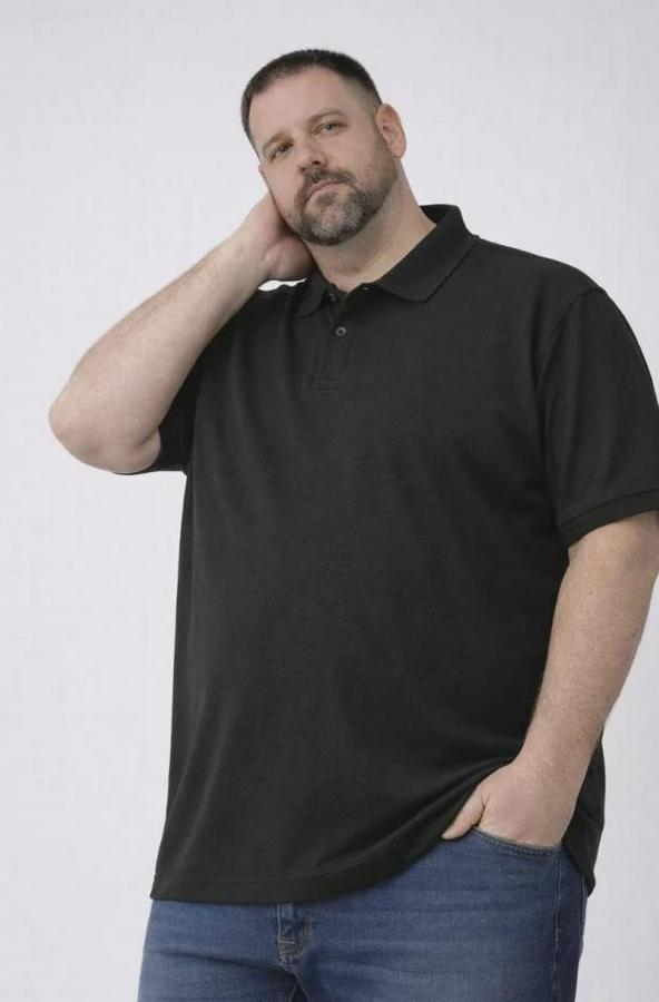 Pike Kumaş Düğmeli Yaka Battal Büyük Beden Günlük Kısa Kol Tişört T-Shirt