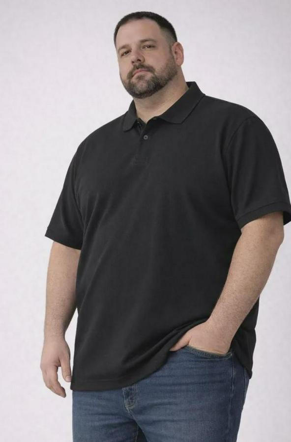 Pike Kumaş Düğmeli Yaka Battal Büyük Beden Günlük Kısa Kol Tişört T-Shirt