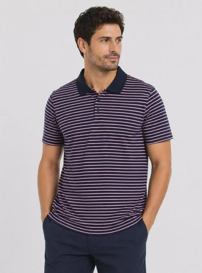 Pike Kumaş Gül Kurusu Çizgili Polo Yaka Tişört Kısa Kol T-Shirt