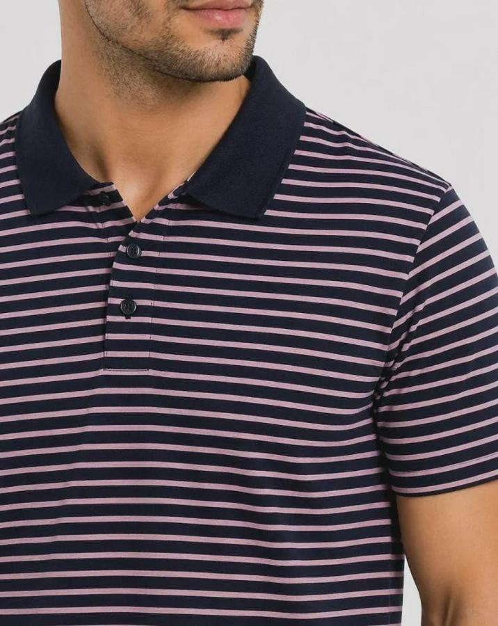 Pike Kumaş Gül Kurusu Çizgili Polo Yaka Tişört Kısa Kol T-Shirt