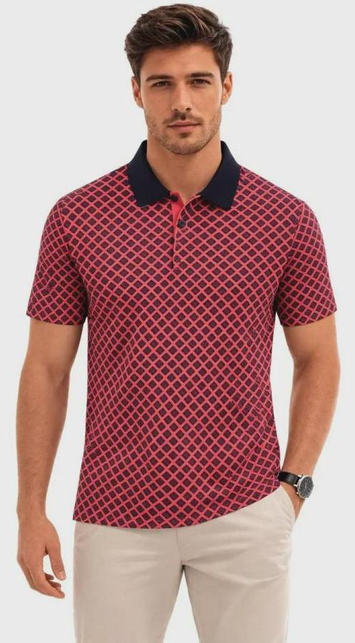 Pike Kumaş Polo Yaka Desenli Tişört Kısa Kol Yazlık T-Shirt