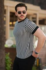 Siyah Beyaz Örme Pamuklu Kumaş Kısa Kollu T-Shirt