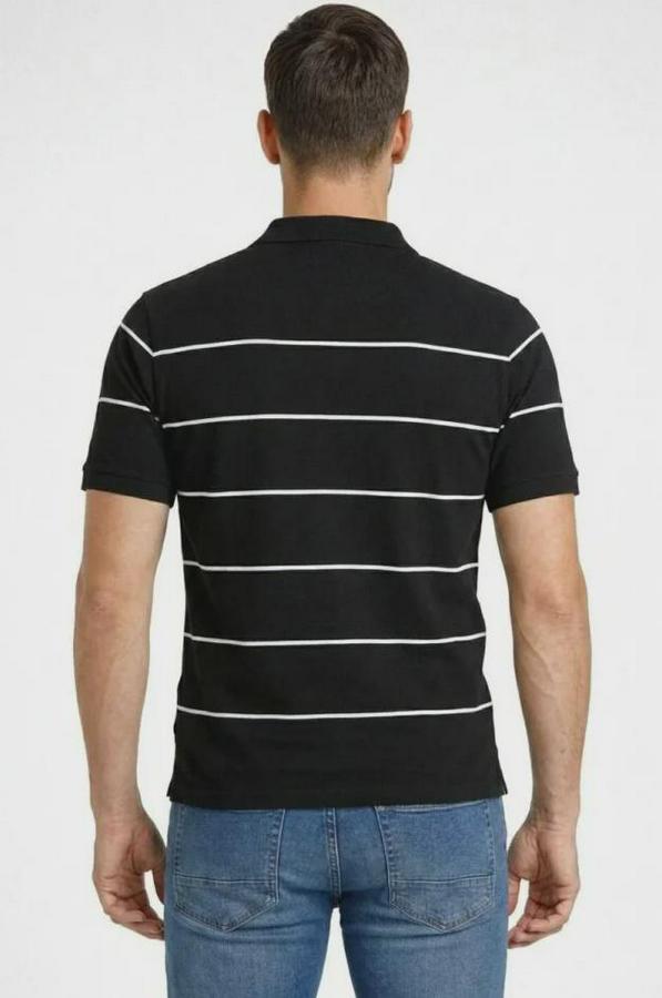 T-Shirt Çizgili Triko Dokuma Kumaş Polo Yaka Yarım Fermuarlı Regular Kalıp Tişört