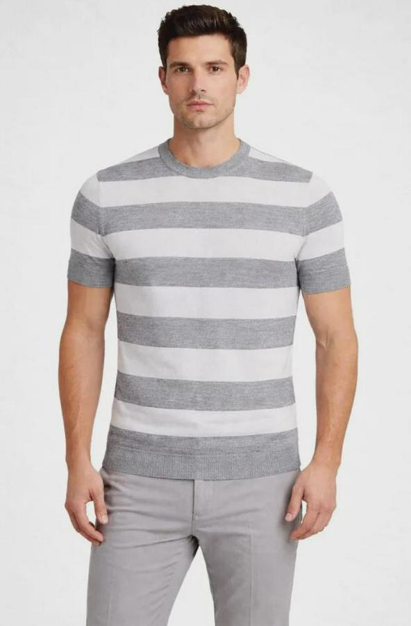 T-Shirt Çizgili Triko Dokuma Bisiklet Yaka Tişört