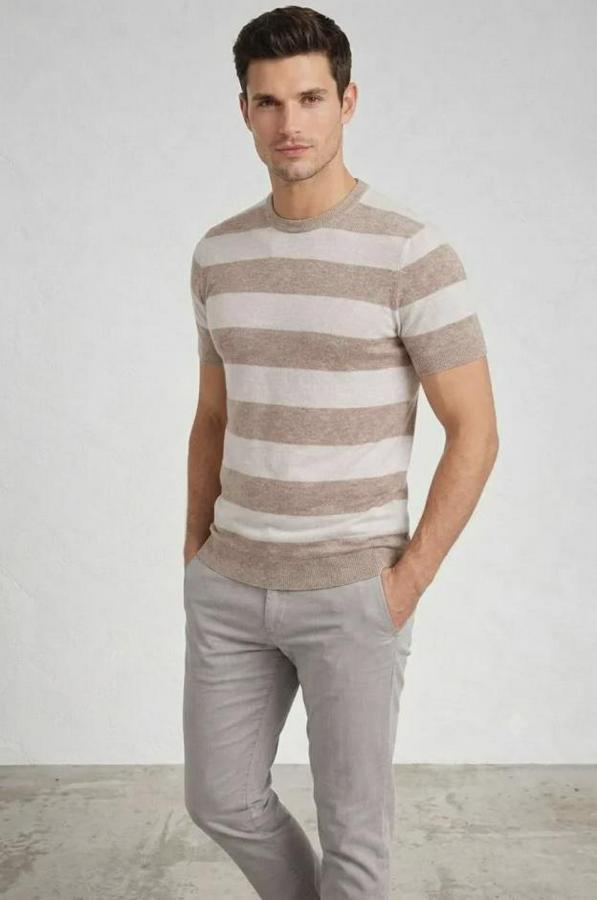 T-Shirt Çizgili Triko Dokuma Bisiklet Yaka Tişört