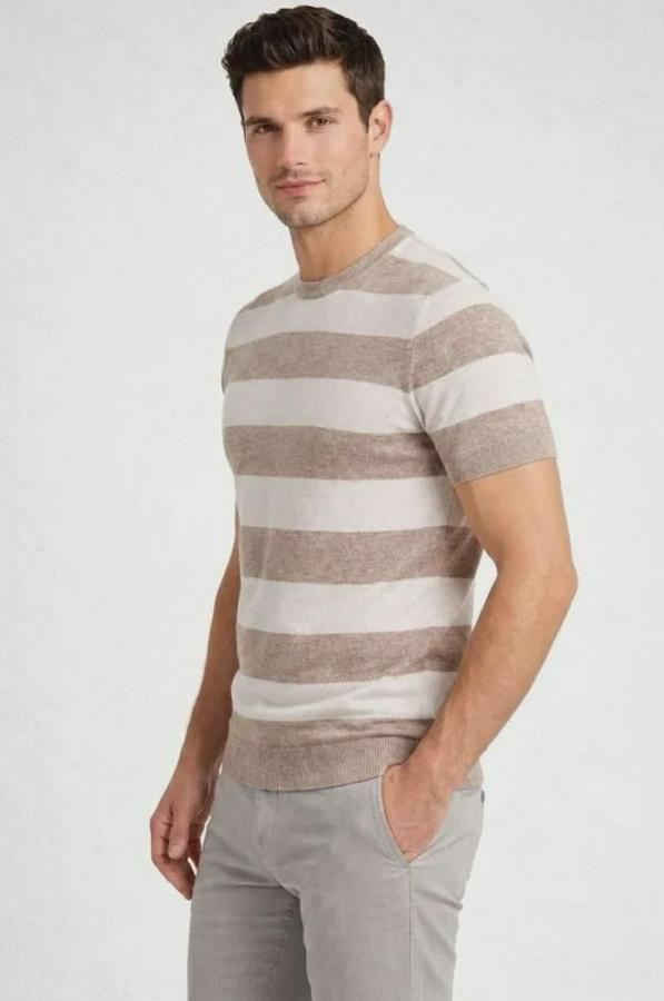 T-Shirt Çizgili Triko Dokuma Bisiklet Yaka Tişört