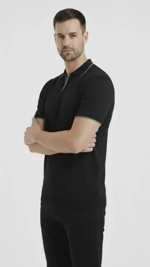 Triko Kumaş Yakalı Düğmesiz Açık Yaka Fitilli Kısa Kollu Regular Fit Tişört T-Shirt