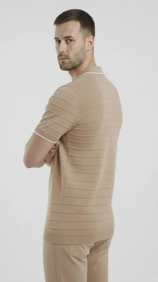 Triko Kumaş Yakalı Düğmesiz Açık Yaka Fitilli Kısa Kollu Regular Fit Tişört T-Shirt