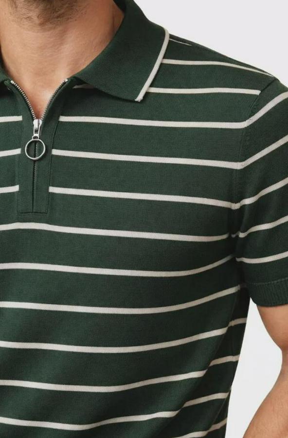 Triko Polo Yaka Fermuarlı Çizgili Tişört T-Shirt Yazlık Şık