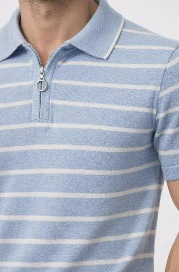 Triko Polo Yaka Fermuarlı Çizgili Tişört T-Shirt Yazlık Şık