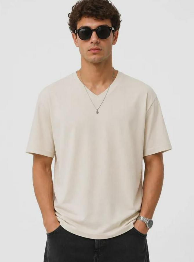 V Yaka Basic Tişört Kısa Kol Yazlık Regular Fit T-Shirt