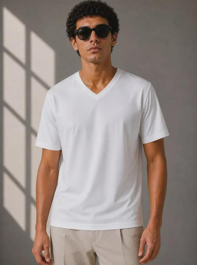 V Yaka Basic Tişört Kısa Kol Yazlık Regular Fit T-Shirt