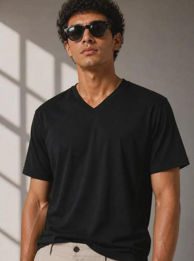 V Yaka Basic Tişört Kısa Kol Yazlık Regular Fit T-Shirt