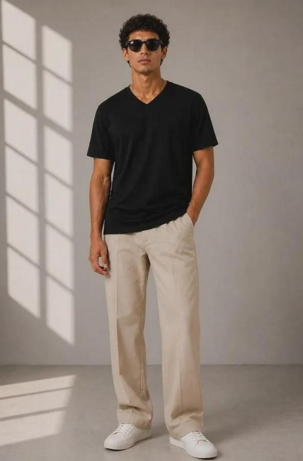 V Yaka Basic Tişört Kısa Kol Yazlık Regular Fit T-Shirt