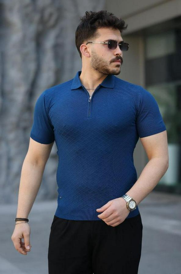 Viskon Kumaş Polo Yaka Desenli Tişört