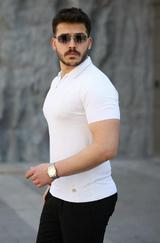 Viskon Kumaş Polo Yaka Desenli Tişört