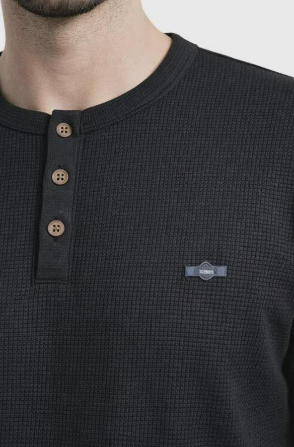 Waffle Dokulu Likralı Henley Yaka Düğmeli Regular Fit Kısa Kollu T-Shirt