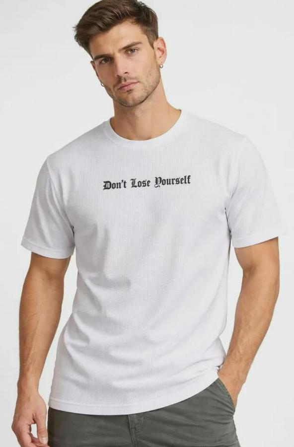 Wafıl Kumaş Tişört Regular Kalıp Bisiklet Yaka Baskılı Günlük Basic T-Shirt