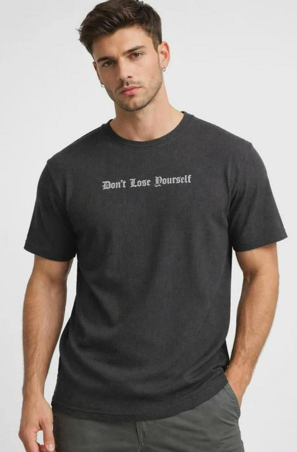 Wafıl Kumaş Tişört Regular Kalıp Bisiklet Yaka Baskılı Günlük Basic T-Shirt