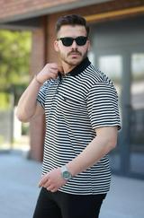 Yakalı Çizgili Kısa Kollu T-Shirt