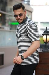Yakalı Çizgili Kısa Kollu T-Shirt