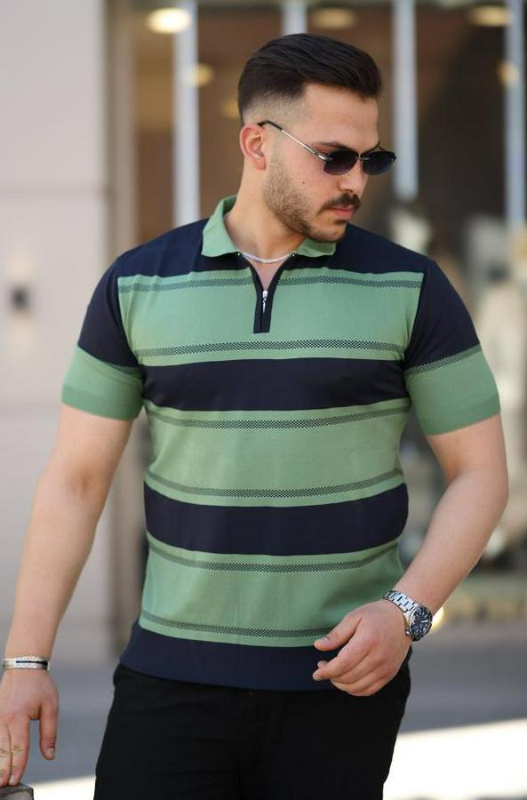 Yakalı Fermuarlı Çift Renk Kısa Kollu T-Shirt