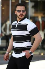 Yakalı Fermuarlı Çift Renk Kısa Kollu T-Shirt