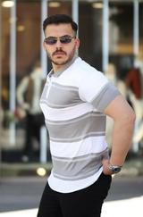Yakalı Fermuarlı Çift Renk Kısa Kollu T-Shirt