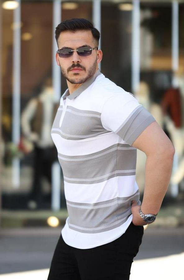 Yakalı Fermuarlı Çift Renk Kısa Kollu T-Shirt