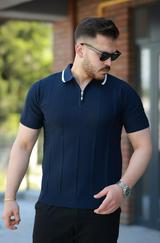 Yakalı Fermuarlı Kısa Kollu T-Shirt