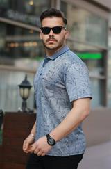 Yakalı Jakar Baskılı Kısa Kollu T-Shirt