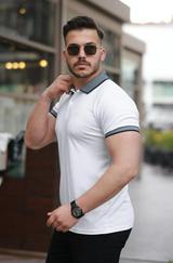 Yakalı Kagi Kumaş Kısa Kollu T-Shirt