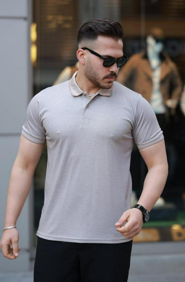 Yakalı Kagi Kumaş Kısa Kollu T-Shirt