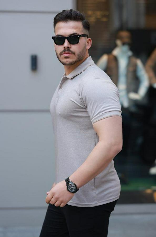 Yakalı Kagi Kumaş Kısa Kollu T-Shirt