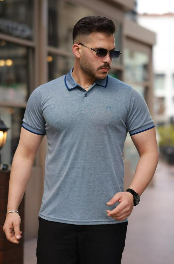 Yakalı Kagi Kumaş Kısa Kollu T-Shirt