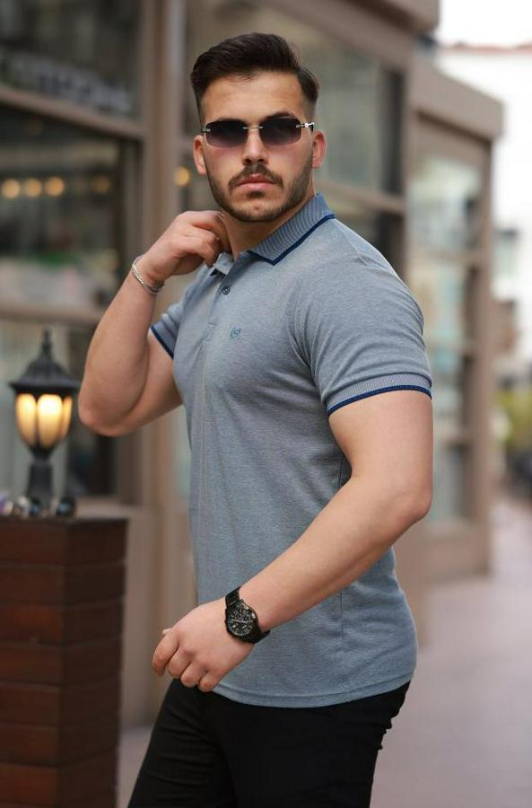 Yakalı Kagi Kumaş Kısa Kollu T-Shirt