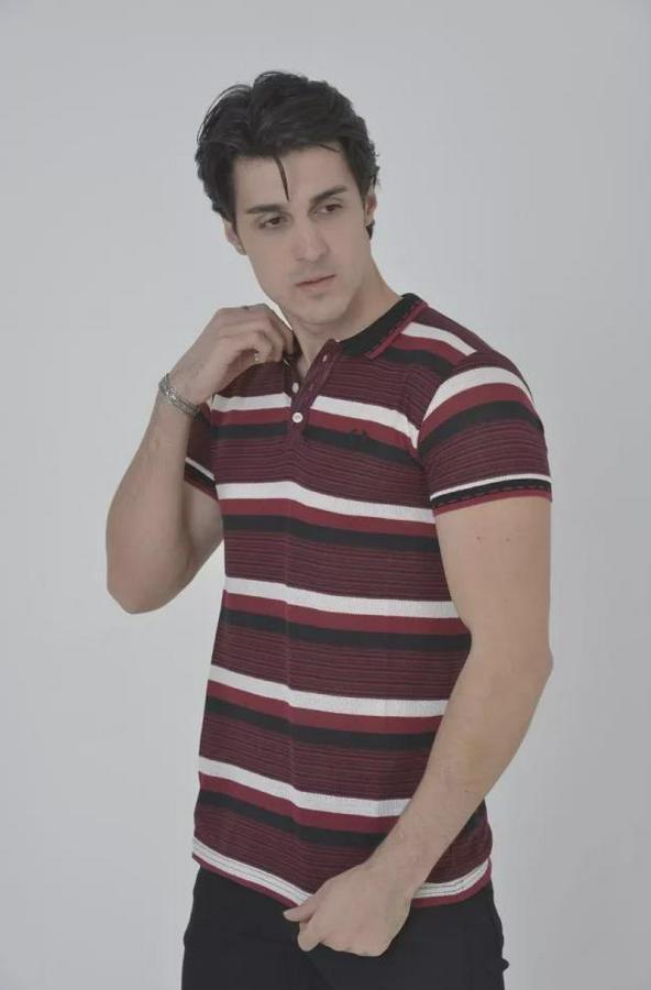 Yakalı Slim Fit Dokuma Çizgili T-Shirt