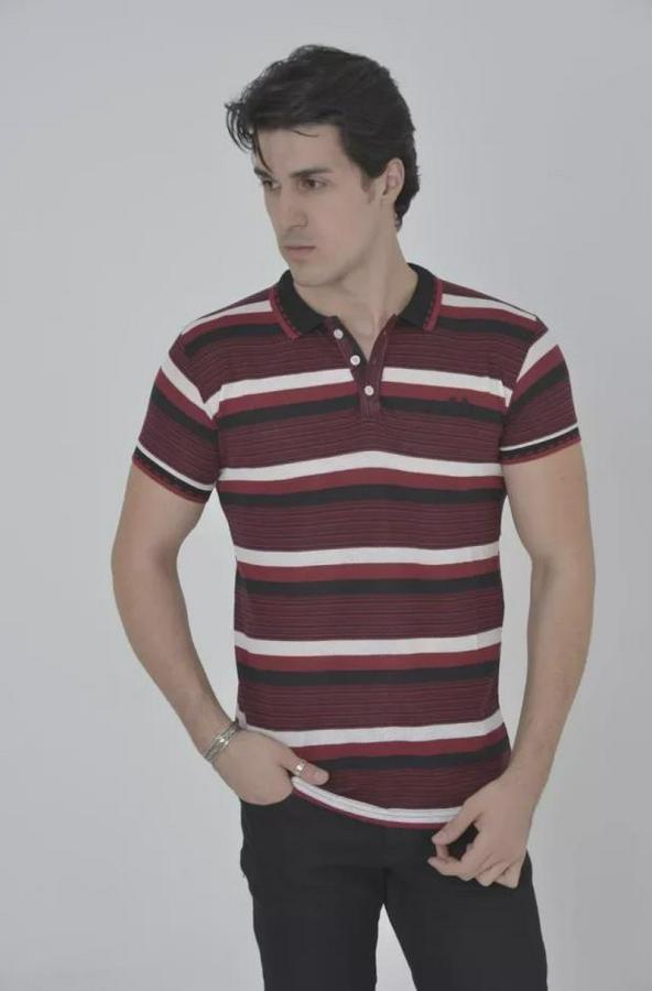 Yakalı Slim Fit Dokuma Çizgili T-Shirt