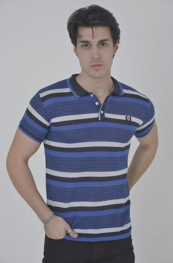Yakalı Slim Fit Dokuma Çizgili T-Shirt