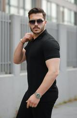 Yakalı Waffle Dokulu Kısa Kollu Tişört