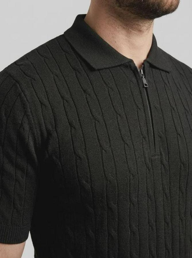 Yazlık Triko Saç Örgü Tişört Kısa Kol Polo Yaka Fermuarlı T-Shirt