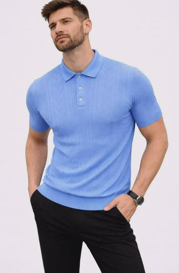 Yazlık Triko Tişört Kısa Kol Polo Yaka Düğmeli T-Shirt