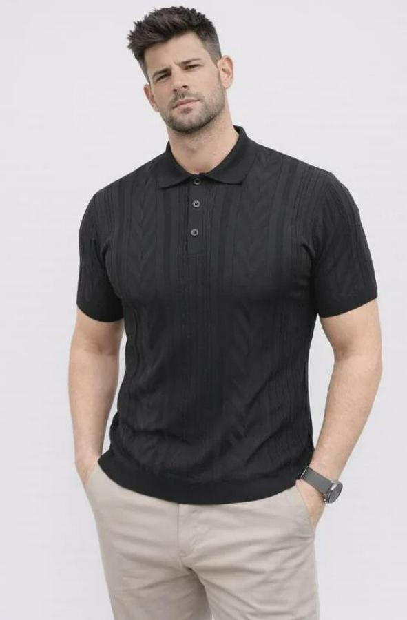 Yazlık Triko Tişört Kısa Kol Polo Yaka Düğmeli T-Shirt